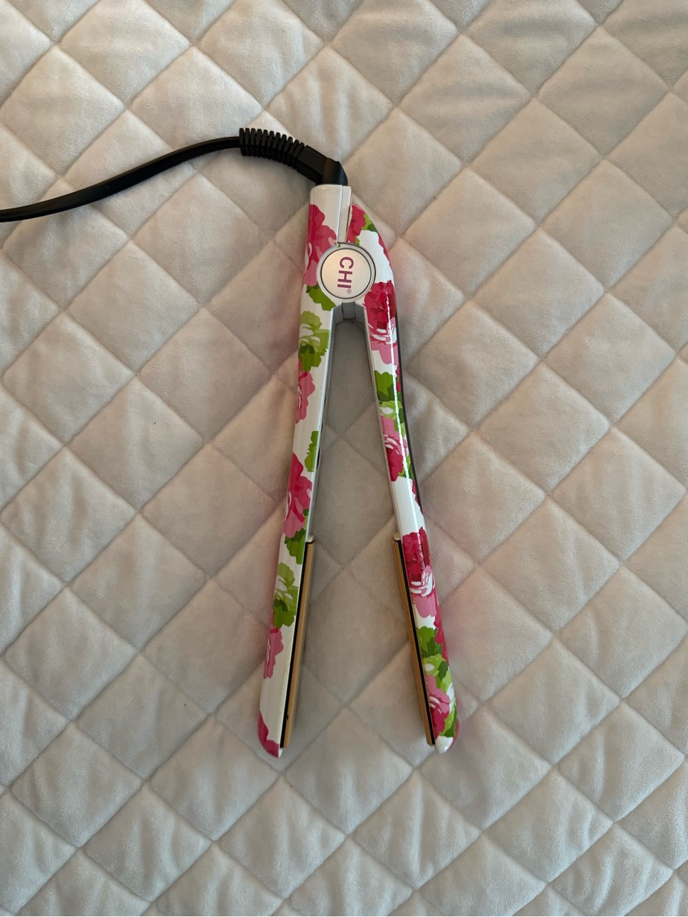 CHI Floral Flat Iron - White with Pink & Green Roses